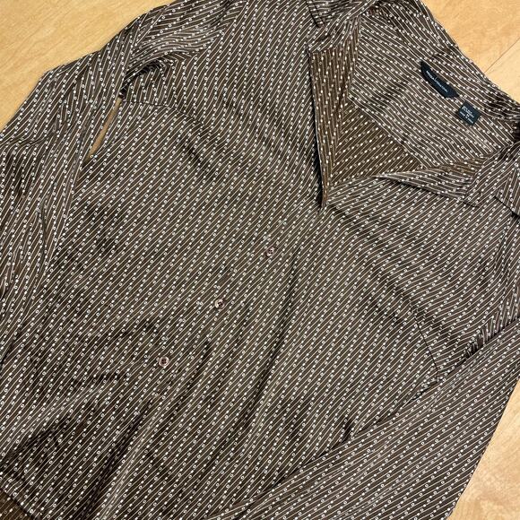 Vintage Women's Moda Disco Medium Brown Long Sleeve Collared Shirt - Picture 3 of 9